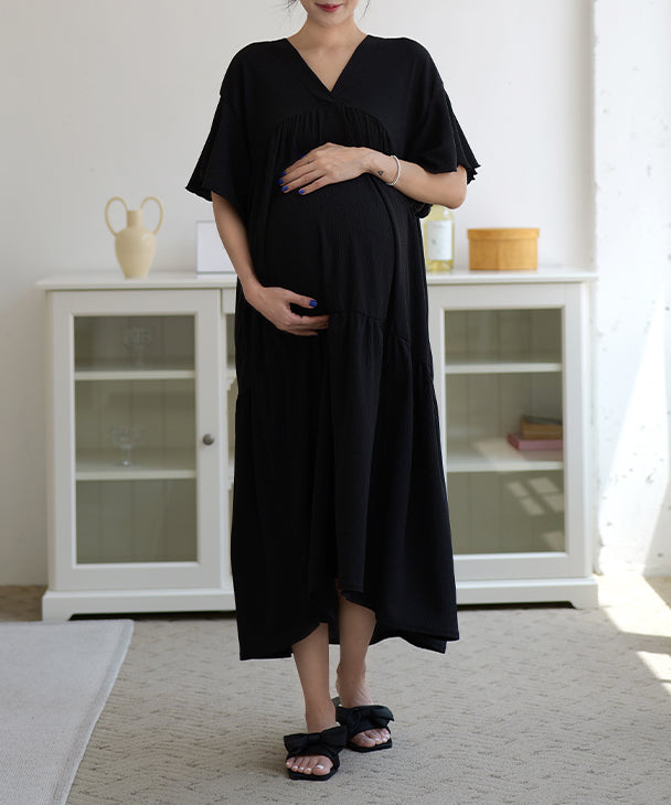 チョコア CHOCOA リラックスロングワンピース【マタニティ服／授乳服】23a05 （ブラック(black)） ブラック(black)