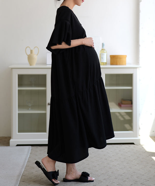 チョコア CHOCOA リラックスロングワンピース【マタニティ服／授乳服】23a05 （ブラック(black)） ブラック(black)
