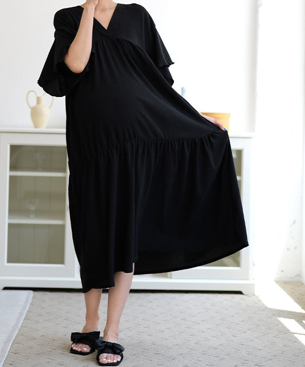 チョコア CHOCOA リラックスロングワンピース【マタニティ服／授乳服】23a05 （ブラック(black)） ブラック(black)
