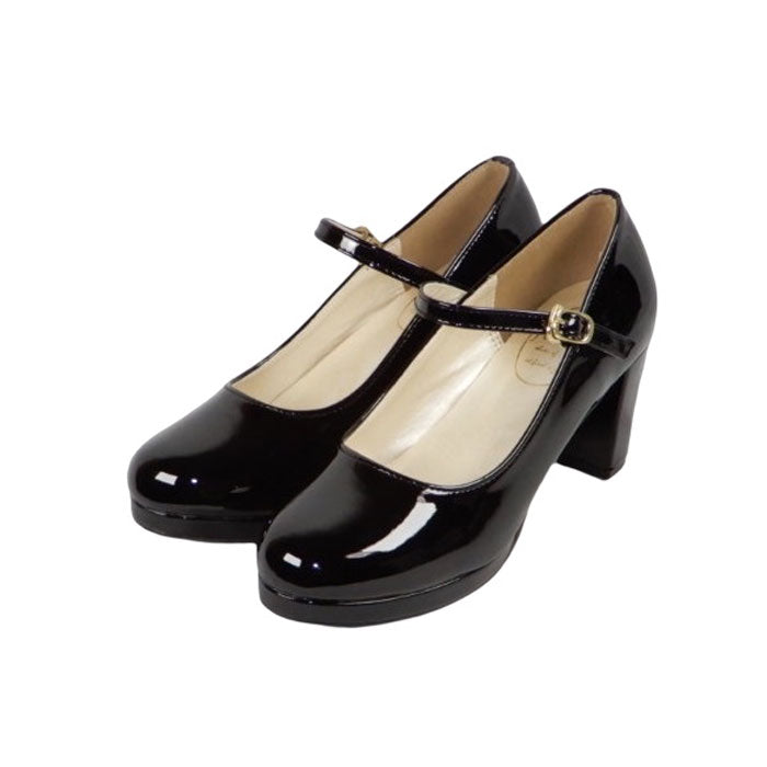 フロントストラップヒールパンプス （ブラックエナメル(BLKE)） ブラックエナメル(BLKE)