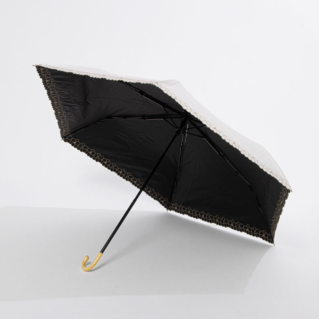 ラスドット lus. フラワー刺繍晴雨兼用折りたたみ傘 （ネイビー） ネイビー