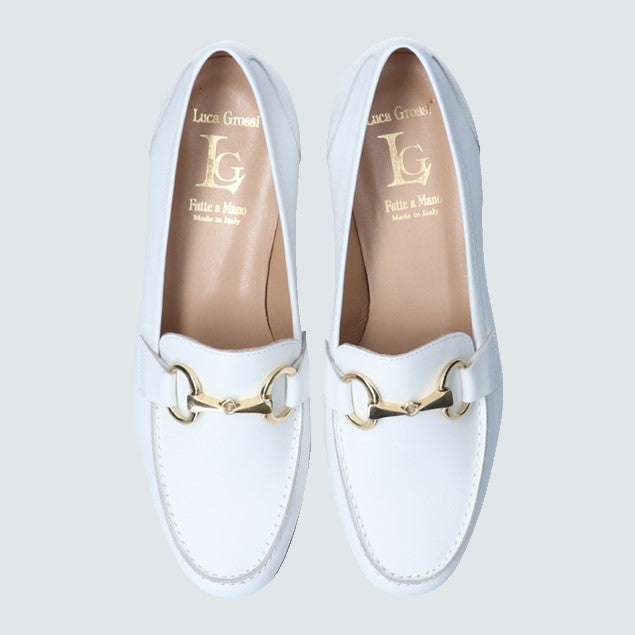 ルカ グロッシ Luca Grossi 【INTER-CHAUSSURES】ヒールアクセント・ビットローファー,ホワイト