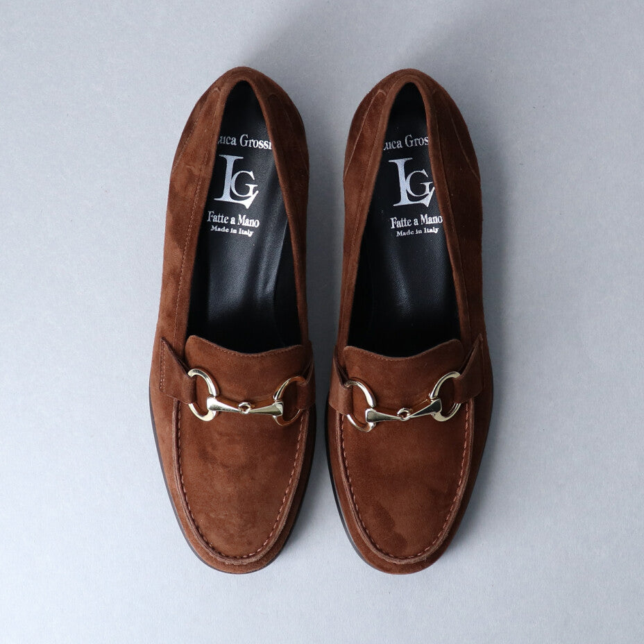 ルカ グロッシ Luca Grossi 【INTER-CHAUSSURES】ヒールアクセント・ビットローファー,ダークブラウンスウェード