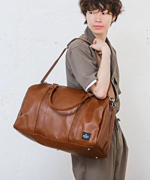 ラグスタイル LUXSTYLE REGiSTAストラップ付きPUレザーボストンバック/ボストンバッグ メンズ PUレザー 旅行バッグ トラベルバッグ 25L