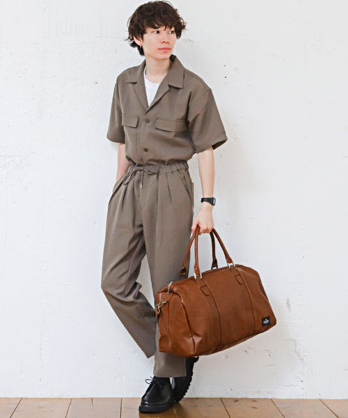 ラグスタイル LUXSTYLE REGiSTAストラップ付きPUレザーボストンバック/ボストンバッグ メンズ PUレザー 旅行バッグ トラベルバッグ 25L