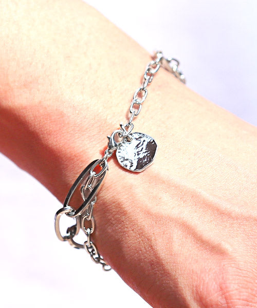 ラグスタイル LUXSTYLE チェーンブレスレット/ブレスレット メンズ チェーン 2連 メタルプレート シルバー アクセサリー （シルバー） シルバー