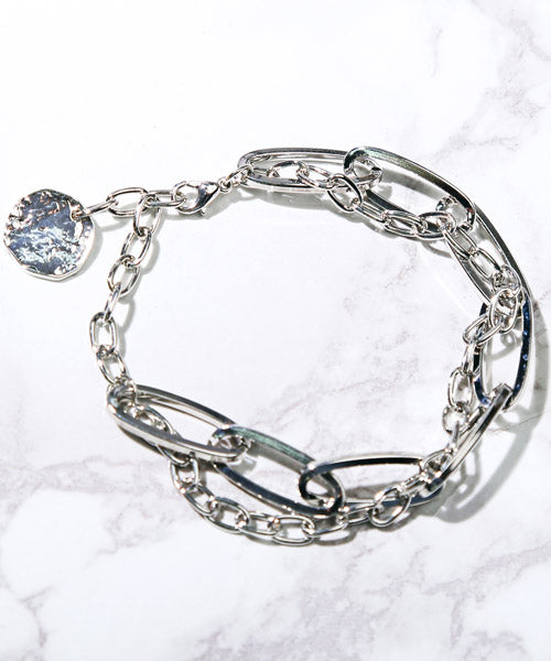 ラグスタイル LUXSTYLE チェーンブレスレット/ブレスレット メンズ チェーン 2連 メタルプレート シルバー アクセサリー （シルバー） シルバー