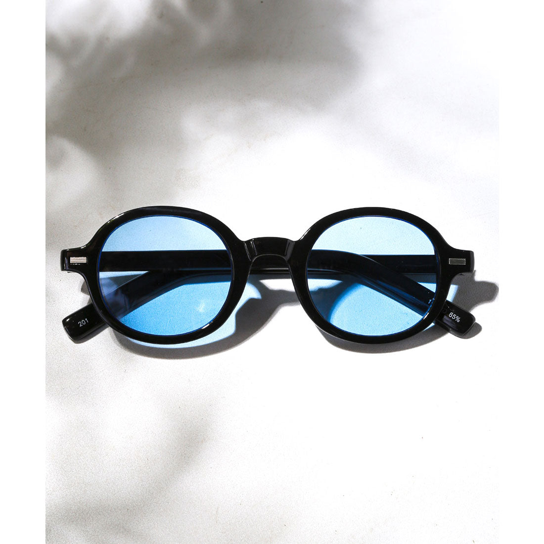 ラグスタイル LUXSTYLE レトロラウンドサングラス/ユニセックス ラウンド 丸い 丸眼鏡 UVカット 紫外線カット レトロ 黒縁 デミ クリアフレーム （ブラック×ブルー） ブラック×ブルー