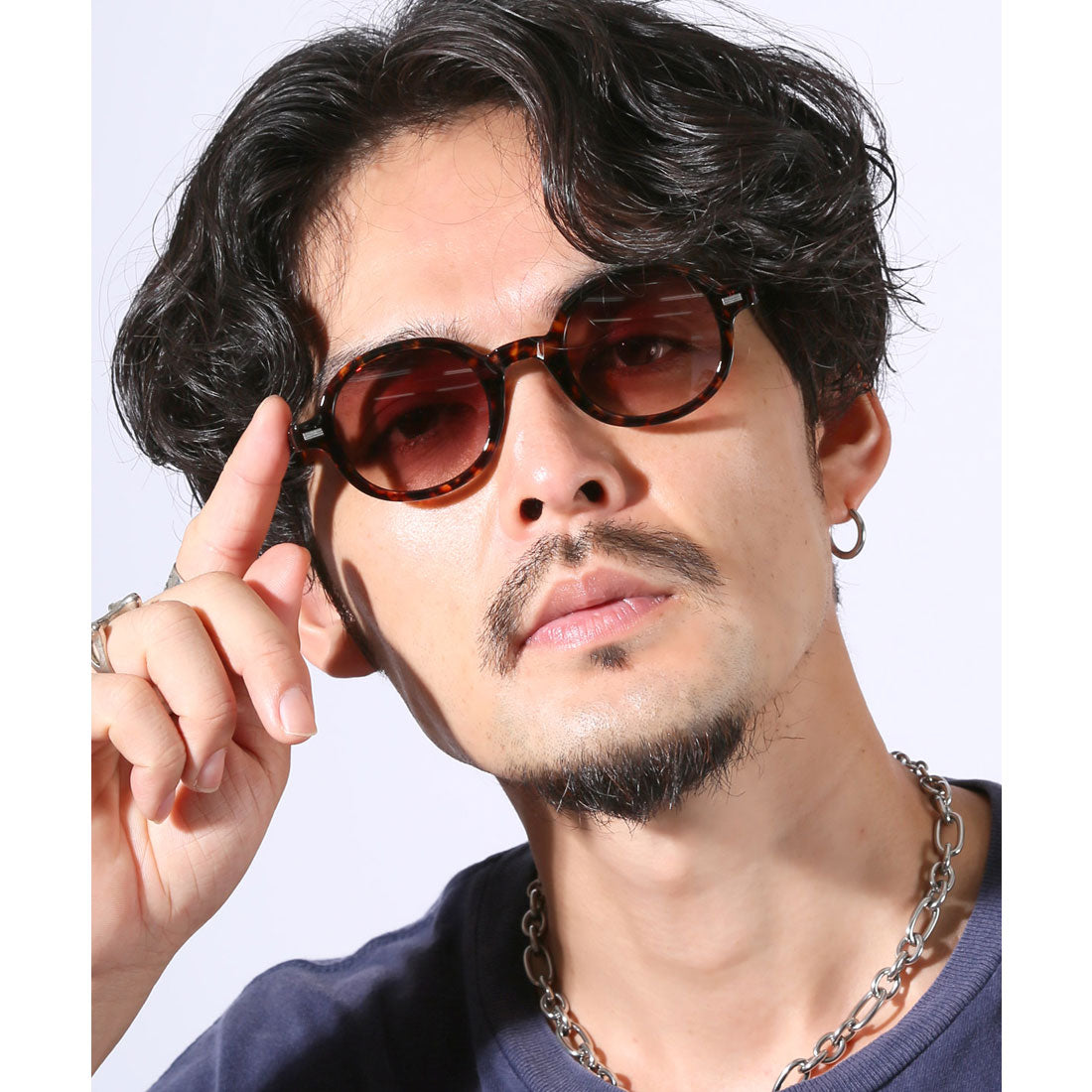 ラグスタイル LUXSTYLE レトロラウンドサングラス/ユニセックス ラウンド 丸い 丸眼鏡 UVカット 紫外線カット レトロ 黒縁 デミ クリアフレーム （ブラック×ブルー） ブラック×ブルー