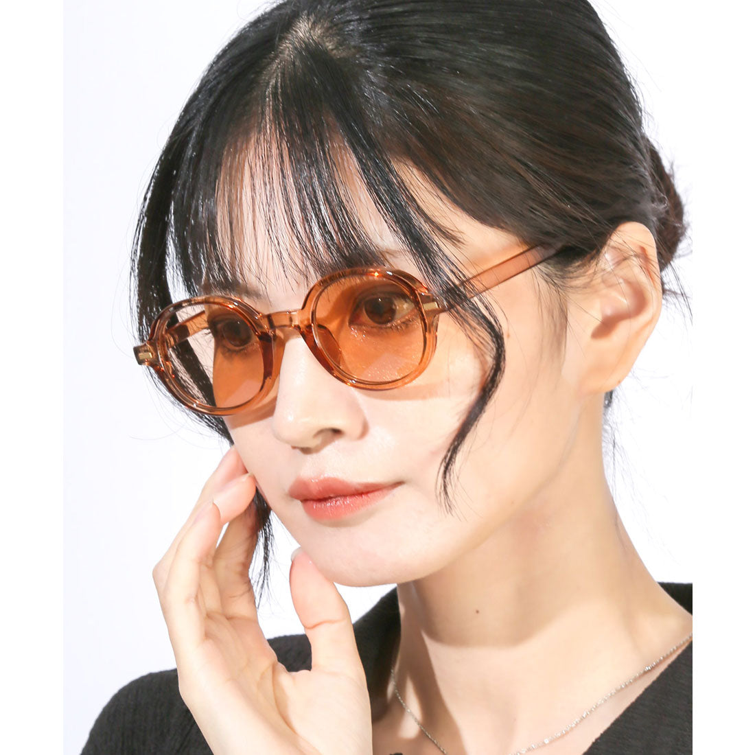 ラグスタイル LUXSTYLE レトロラウンドサングラス/ユニセックス ラウンド 丸い 丸眼鏡 UVカット 紫外線カット レトロ 黒縁 デミ クリアフレーム （ブラック×ブルー） ブラック×ブルー
