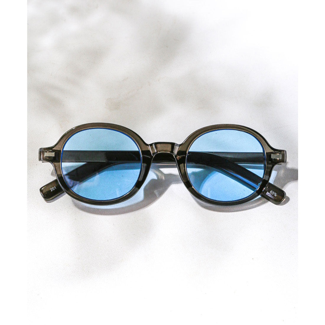 ラグスタイル LUXSTYLE レトロラウンドサングラス/ユニセックス ラウンド 丸い 丸眼鏡 UVカット 紫外線カット レトロ 黒縁 デミ クリアフレーム （クリアグレー×ブルー） クリアグレー×ブルー