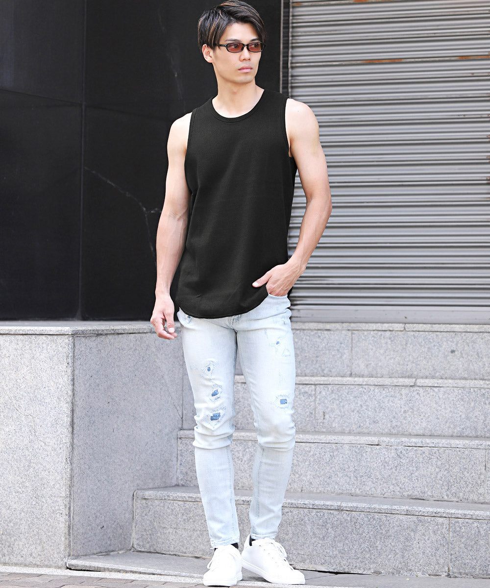 ラグスタイル LUXSTYLE ワッフルタンクトップ/メンズタンクトップ ノースリーブ Tシャツ トップス ワッフル 無地 夏 インナー 肌着 袖なし