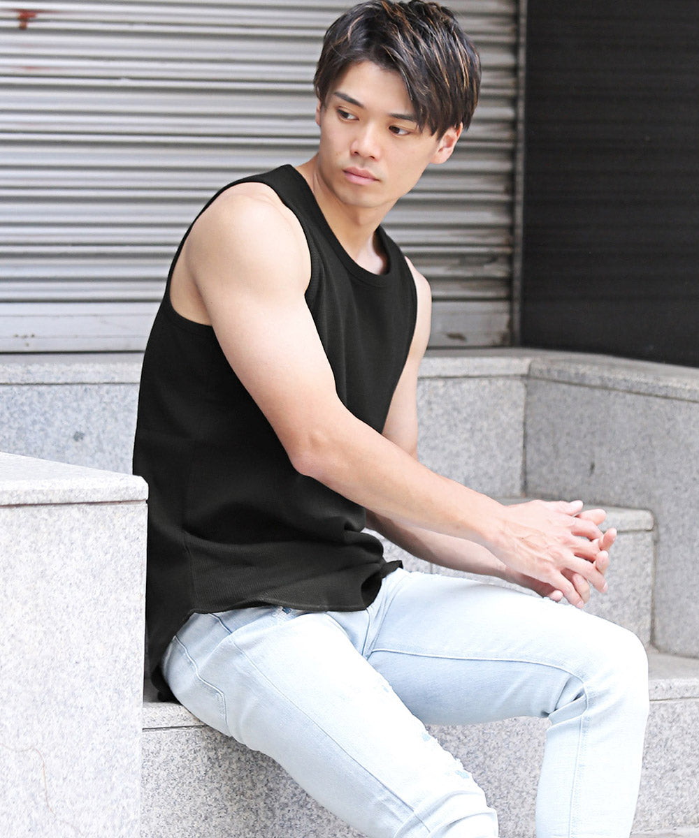 ラグスタイル LUXSTYLE ワッフルタンクトップ/メンズタンクトップ ノースリーブ Tシャツ トップス ワッフル 無地 夏 インナー 肌着 袖なし