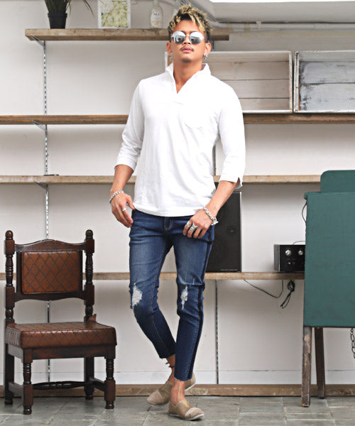 ラグスタイル LUXSTYLE サイドラインスーパーストレッチスキニーデニムアンクルパンツ/スキニー デニム アンクル メンズ ストレッチ サイドライン ダメージ