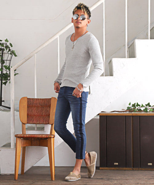 ラグスタイル LUXSTYLE サイドラインスーパーストレッチスキニーデニムアンクルパンツ/スキニー デニム アンクル メンズ ストレッチ サイドライン ダメージ