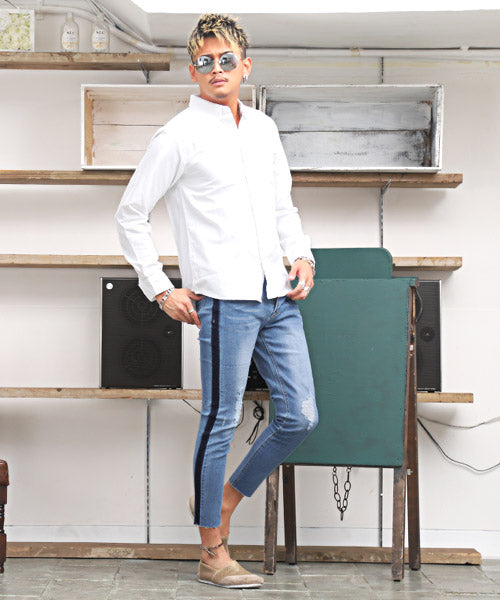 ラグスタイル LUXSTYLE サイドラインスーパーストレッチスキニーデニムアンクルパンツ/スキニー デニム アンクル メンズ ストレッチ サイドライン ダメージ