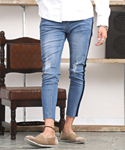 ラグスタイル LUXSTYLE サイドラインスーパーストレッチスキニーデニムアンクルパンツ/スキニー デニム アンクル メンズ ストレッチ サイドライン ダメージ