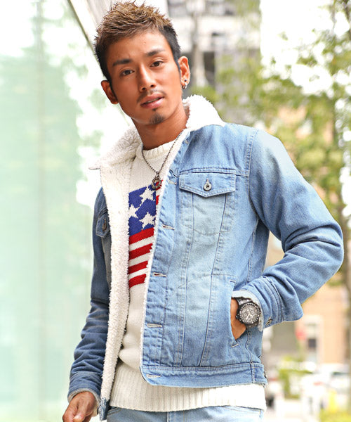 ラグスタイル LUXSTYLE ボアデニムジャケット/ボア デニムジャケット メンズ Gジャン ジージャン アウター BITTER ビター系 秋 冬