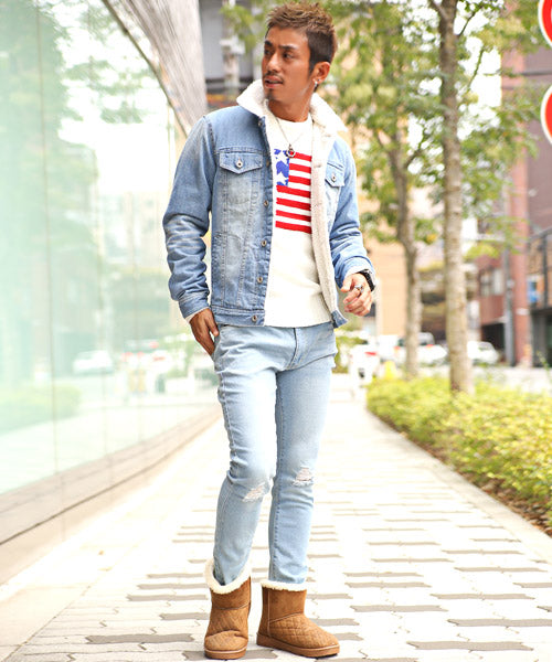 ラグスタイル LUXSTYLE ボアデニムジャケット/ボア デニムジャケット メンズ Gジャン ジージャン アウター BITTER ビター系 秋 冬