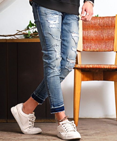ラグスタイル LUXSTYLE ハードダメージ加工カットオフアンクルデニムスキニーパンツ/デニム パンツ スキニー アンクル ダメージ カットオフ