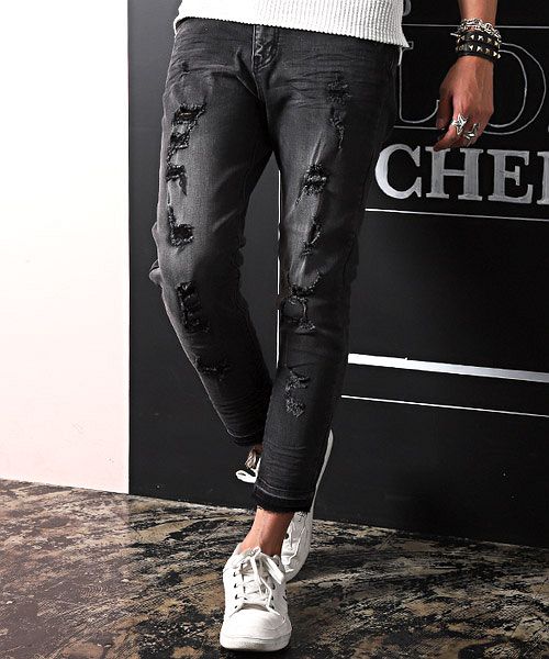 ラグスタイル LUXSTYLE ハードダメージ加工カットオフアンクルデニムスキニーパンツ/デニム パンツ スキニー アンクル ダメージ カットオフ