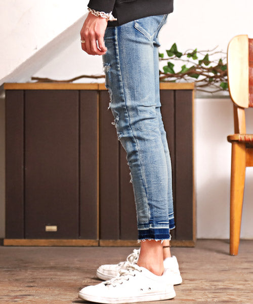 ラグスタイル LUXSTYLE ハードダメージ加工カットオフアンクルデニムスキニーパンツ/デニム パンツ スキニー アンクル ダメージ カットオフ