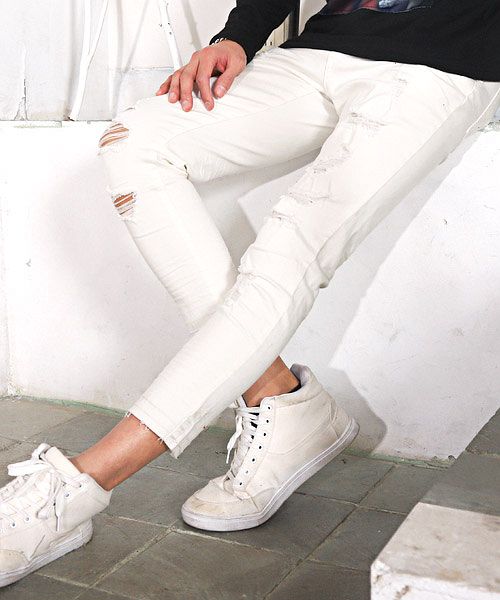 ラグスタイル LUXSTYLE ハードダメージ加工カットオフアンクルデニムスキニーパンツ/デニム パンツ スキニー アンクル ダメージ カットオフ