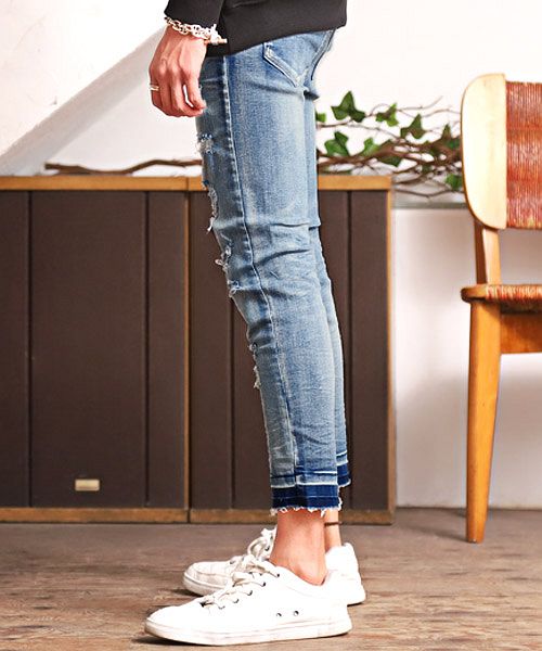 ラグスタイル LUXSTYLE ハードダメージ加工カットオフアンクルデニムスキニーパンツ/デニム パンツ スキニー アンクル ダメージ カットオフ