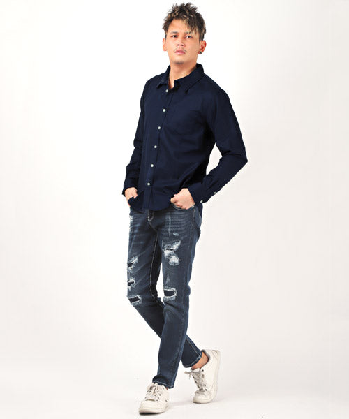 ラグスタイル LUXSTYLE パナマ織りレギュラーカラーシャツ/長袖シャツ メンズ パナマ織り チェック柄 ストライプ柄 無地