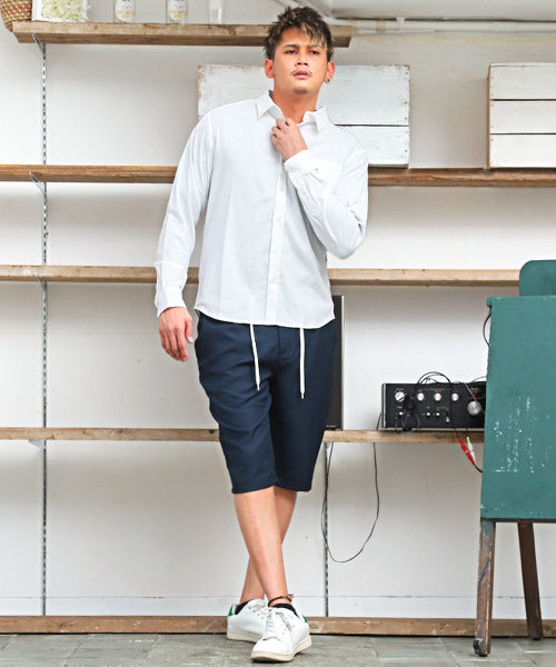 ラグスタイル LUXSTYLE パナマ織りレギュラーカラーシャツ/長袖シャツ メンズ パナマ織り チェック柄 ストライプ柄 無地