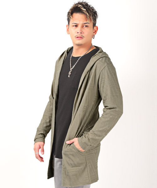 ラグスタイル LUXSTYLE 幾何学柄フード付きガウン/カーディガン メンズ ガウン フード ジャガード ロング丈 幾何学