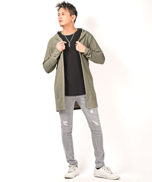 ラグスタイル LUXSTYLE 幾何学柄フード付きガウン/カーディガン メンズ ガウン フード ジャガード ロング丈 幾何学