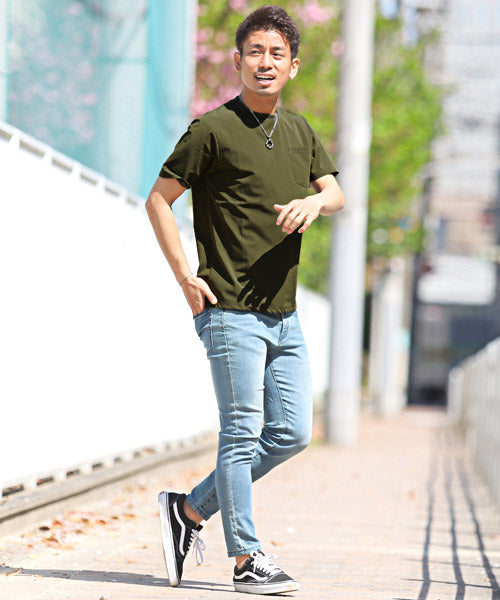 拉格風格 LUXSTYLE 尼龍彈性短袖口袋T恤/T恤 短袖 男士 彈性 口袋