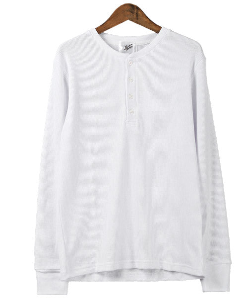 LUXSTYLE Waffle Henley Neck Long Sleeve T-Shirt / Long T Men's Henley Neck Long Sleeve T-Shirt