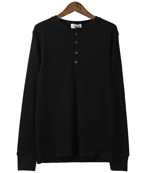 LUXSTYLE Waffle Henley Neck Long Sleeve T-Shirt / Long T Men's Henley Neck Long Sleeve T-Shirt