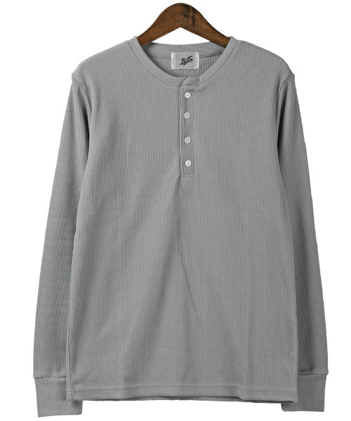 LUXSTYLE Waffle Henley Neck Long Sleeve T-Shirt / Long T Men's Henley Neck Long Sleeve T-Shirt