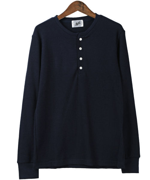 LUXSTYLE Waffle Henley Neck Long Sleeve T-Shirt / Long T Men's Henley Neck Long Sleeve T-Shirt