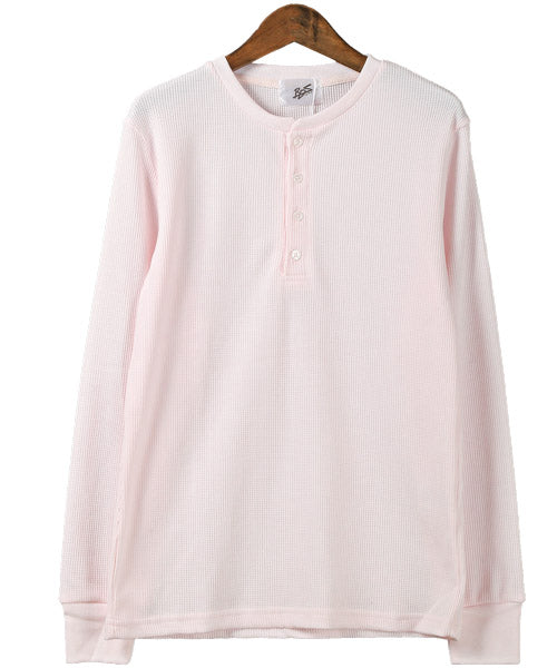 LUXSTYLE Waffle Henley Neck Long Sleeve T-Shirt / Long T Men's Henley Neck Long Sleeve T-Shirt