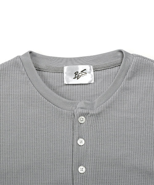 LUXSTYLE Waffle Henley Neck Long Sleeve T-Shirt / Long T Men's Henley Neck Long Sleeve T-Shirt