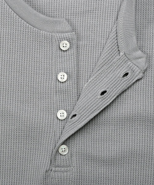 LUXSTYLE Waffle Henley Neck Long Sleeve T-Shirt / Long T Men's Henley Neck Long Sleeve T-Shirt