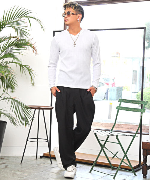 ラグスタイル LUXSTYLE VネックロングTシャツ/ロンT メンズ 長袖Tシャツ Vネック テレコ 無地