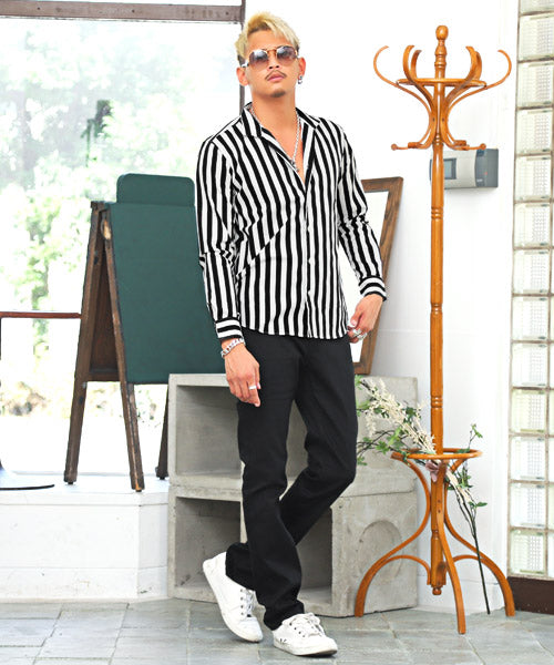 拉格風格 LUXSTYLE 日本製長袖襯衫/襯衫 男士 長袖 日本製 素色 條紋