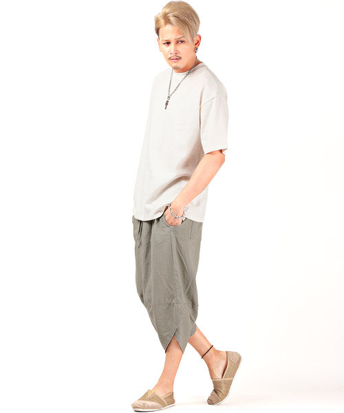 ラグスタイル LUXSTYLE ワイドサルエルクロップドパンツ/ハロンパンツ メンズ クロップドパンツ 綿麻 サルエル ワイド （1ベージュ） 1ベージュ