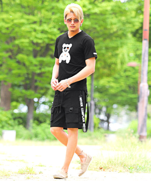 Rug style LUXSTYLE strap cargo shorts / short pants men's cargo pants strap logo