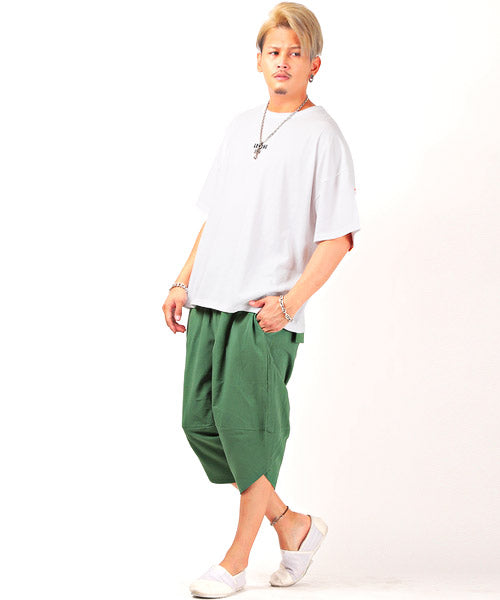 ラグスタイル LUXSTYLE 綿麻ワイドクロップドパンツ/クロップドパンツ メンズ サルエル ハロンパンツ 綿麻 ワイド （05チャコール） 05チャコール