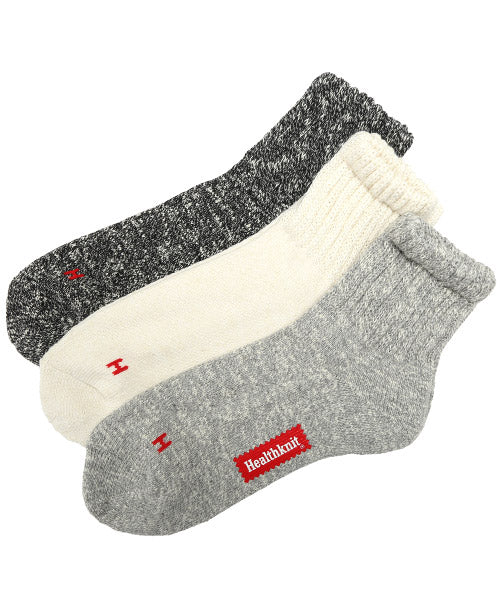 ラグスタイル LUXSTYLE HealthknitスラブHマークソックス 3足セット/靴下 メンズ ソックス くつした クルーソックス ロークルー ロゴ,3足セット