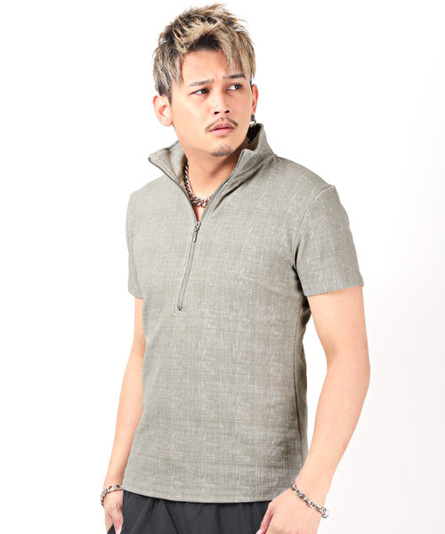 ラグスタイル LUXSTYLE モザイクジャガードハーフジップ半袖ポロシャツ/ポロシャツ メンズ モザイクジャガード 半袖 ハーフジップ BITTER ビター系