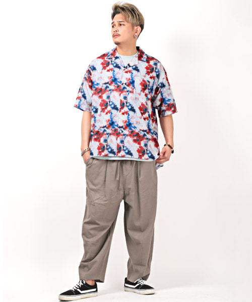 ラグスタイル LUXSTYLE タイダイ風プリントオープンカラー半袖BIGシャツ/半袖シャツ メンズ オープンカラー ビッグシルエット タイダイ プリント