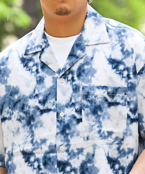 ラグスタイル LUXSTYLE タイダイ風プリントオープンカラー半袖BIGシャツ/半袖シャツ メンズ オープンカラー ビッグシルエット タイダイ プリント