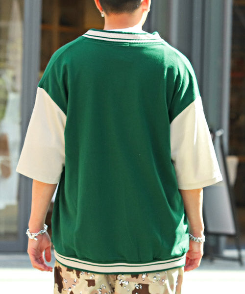 ラグスタイル LUXSTYLE T/Cミニ裏毛ワッペン半袖スタジャン/スタジャン メンズ 半袖 アウター サガラ刺繍 ワッペン ロゴ